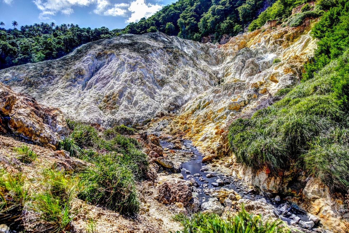 Scenery of the hot springs and natural mud baths outside of Soufriere Saint Lucia